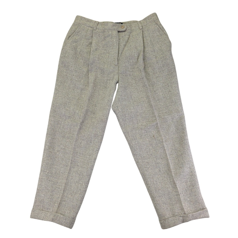 Vintage Wool‎ Tweed Pants Country Shop Women's 16 Herringbone Pleated Trouserss
